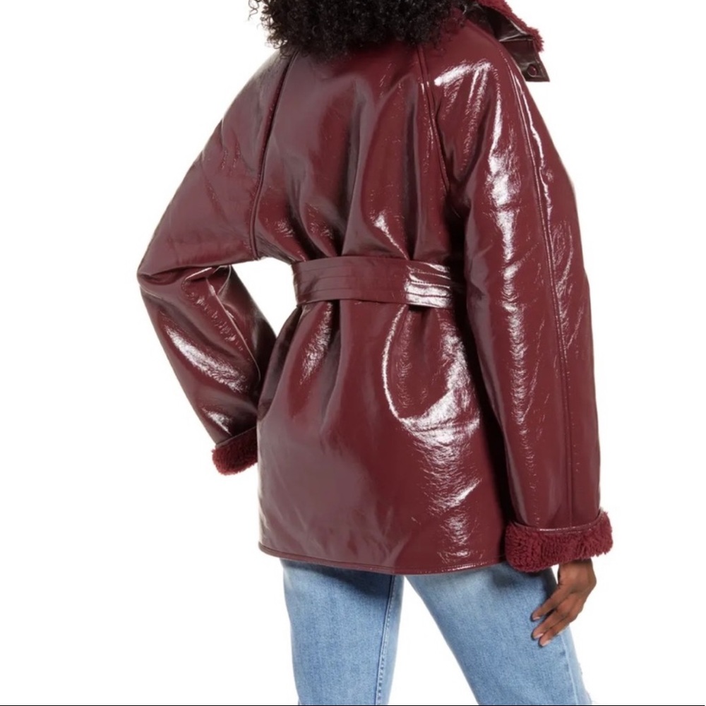 🆕J.O.A Faux Fur Lined tie waist coat in burgundy - Picture 9 of 15